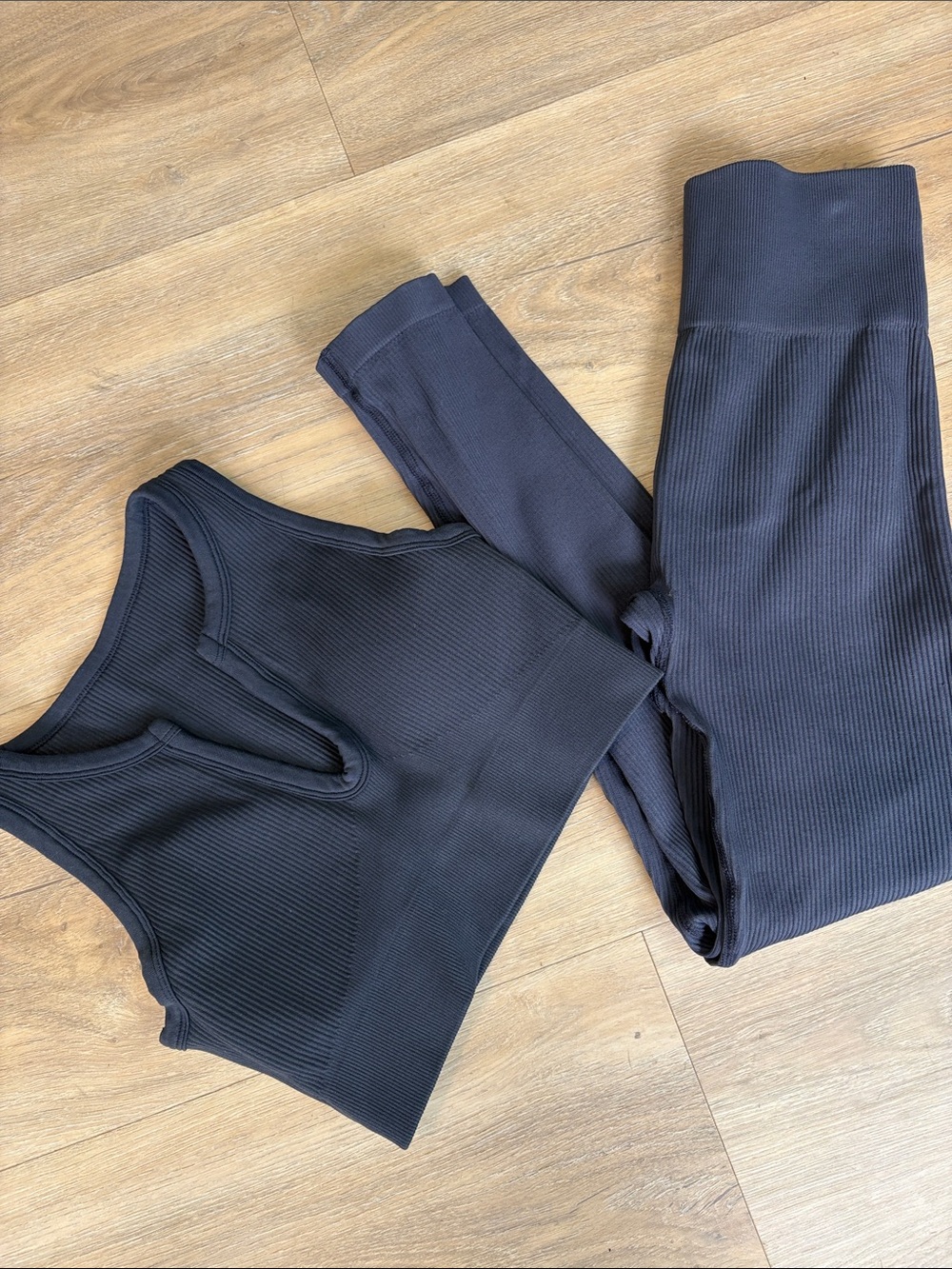 Women's Navy Ribbed Active Leggings and Crop Tank Set